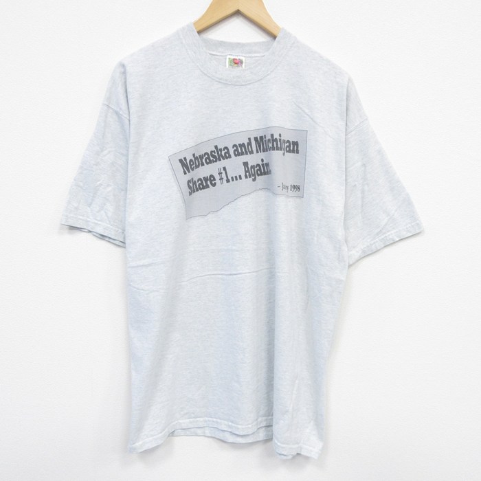 XL★古着 フルーツオブザルーム 半袖 Tシャツ メンズ 90年代 90s ネブラスカ 大きいサイズ コットン クルーネック USA製 薄グレー 霜降り 【spe】 25aug07 中古