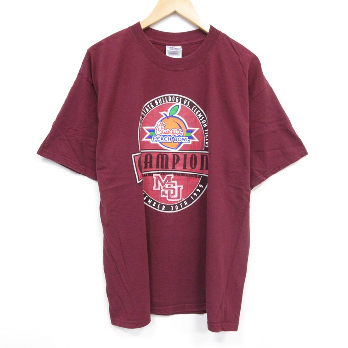 XL★古着 半袖 ビンテージ Tシャツ メンズ 90年代 90s ピーチボール コットン クルーネック エンジ 25aug07 中古