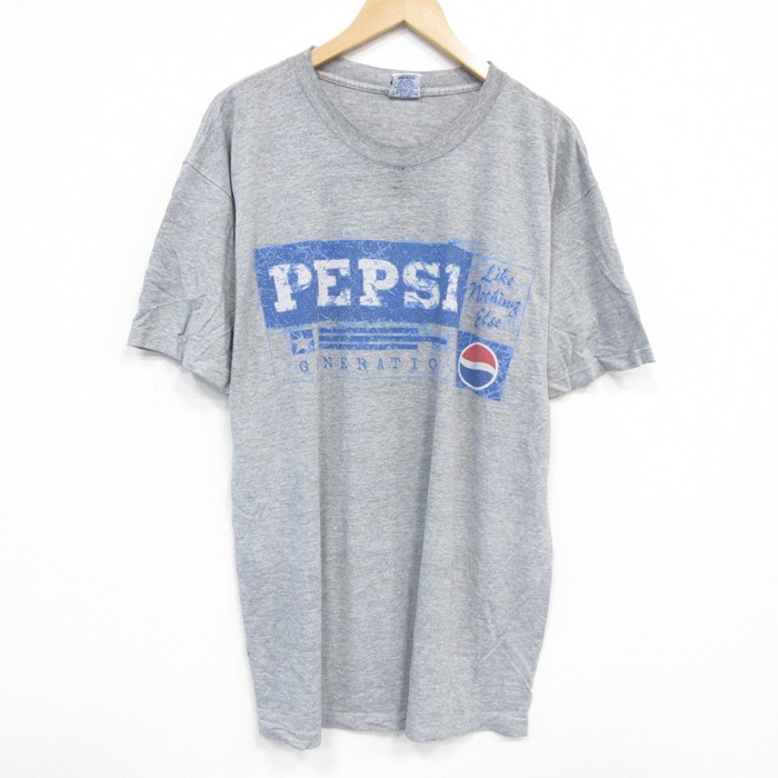 XL★古着 半袖 ビンテージ Tシャツ メンズ 90年代 90s ペプシ クルーネック USA製 グレー 霜降り 25aug07 中古