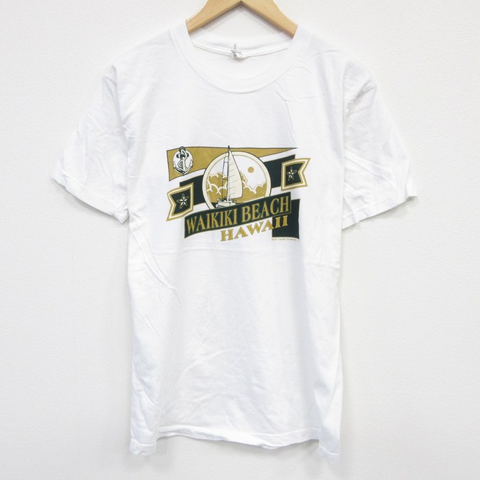 L★古着 半袖 ビンテージ Tシャツ メンズ 90年代 90s ハワイ コットン クルーネック 白 ホワイト 25aug07 中古