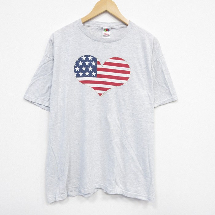 XL★古着 フルーツオブザルーム 半袖 ビンテージ Tシャツ メンズ 00年代 00s ハート 大きいサイズ コットン クルーネック グレー 霜降り 25aug07 中古