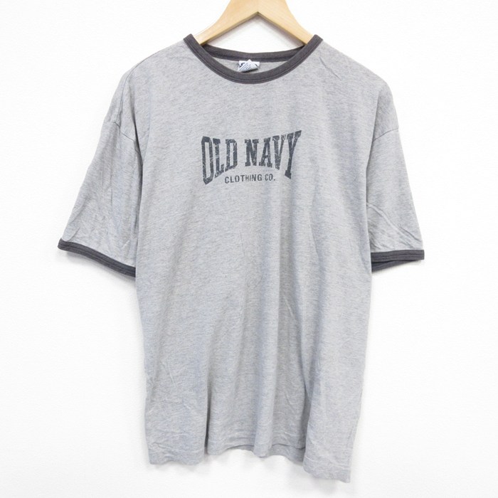 XL★古着 オールドネイビー 半袖 ビンテージ Tシャツ メンズ 00年代 00s ビッグロゴ 大きいサイズ クルーネック グレー 霜降り リンガー 25aug07 中古