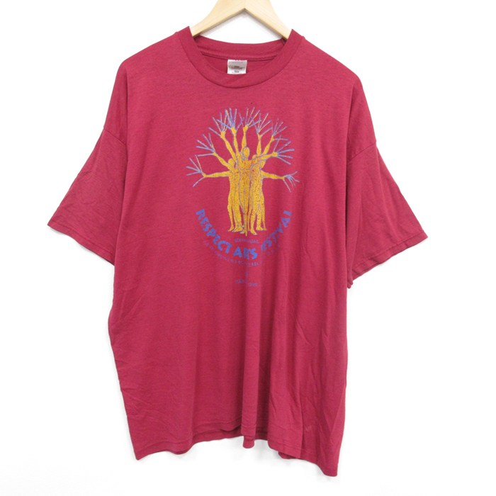 XL★古着 フルーツオブザルーム 半袖 ビンテージ Tシャツ メンズ 90年代 90s アートフェスティバル 大きいサイズ クルーネック エンジ 25aug07 中古