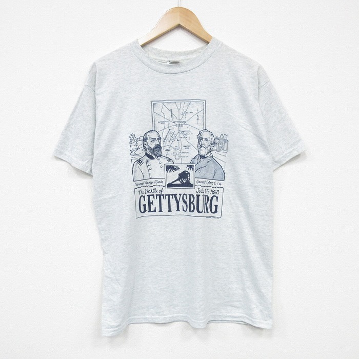 L★古着 半袖 ビンテージ Tシャツ メンズ 90年代 90s ゲティスバーグの戦い クルーネック 薄グレー 霜降り 25aug07 中古