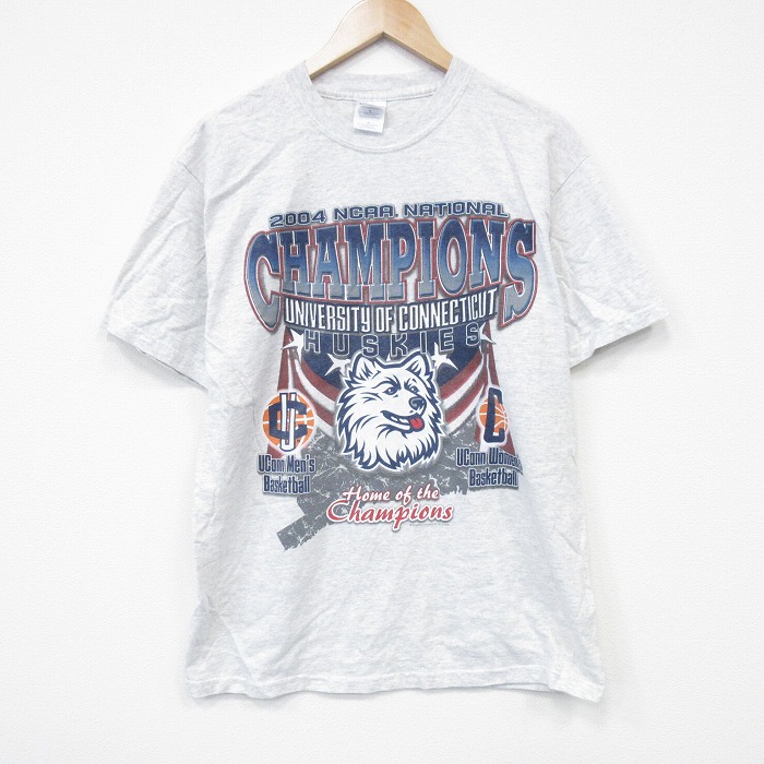 M★古着 半袖 ビンテージ Tシャツ メンズ 00年代 00s コネチカットハスカーズ クルーネック 薄グレー 霜降り 25aug07 中古