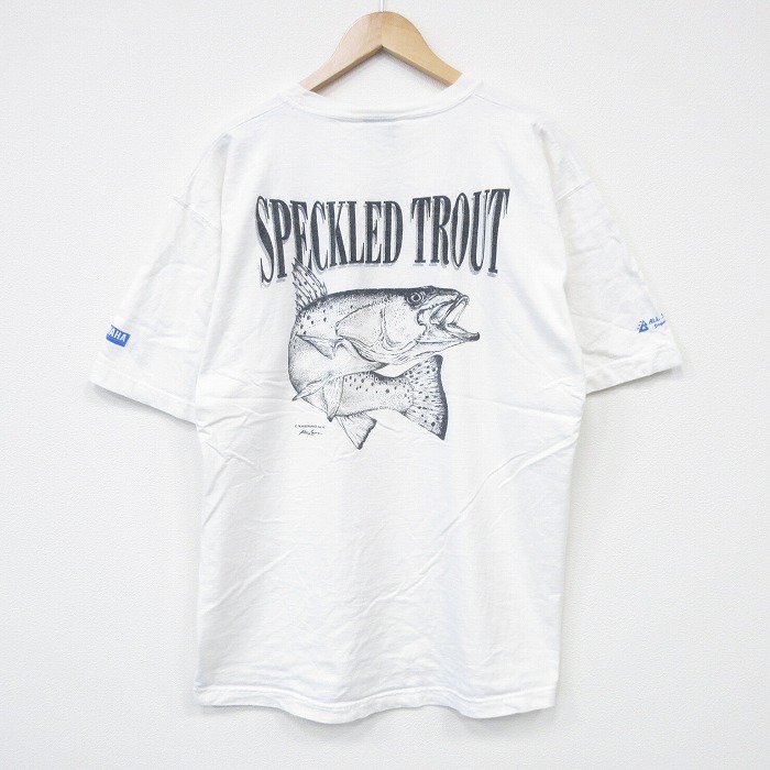 XL★古着 SIGNAL 半袖 ビンテージ Tシャツ メンズ 90年代 90s 魚 コットン クルーネック USA製 白 ホワイト 【spe】 25aug07 中古