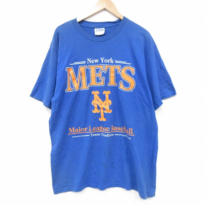 XL★古着 半袖 ビンテージ Tシャツ メンズ 00年代 00s MLB ニューヨークメッツ コットン クルーネック 青 ブルー 25aug07 中古