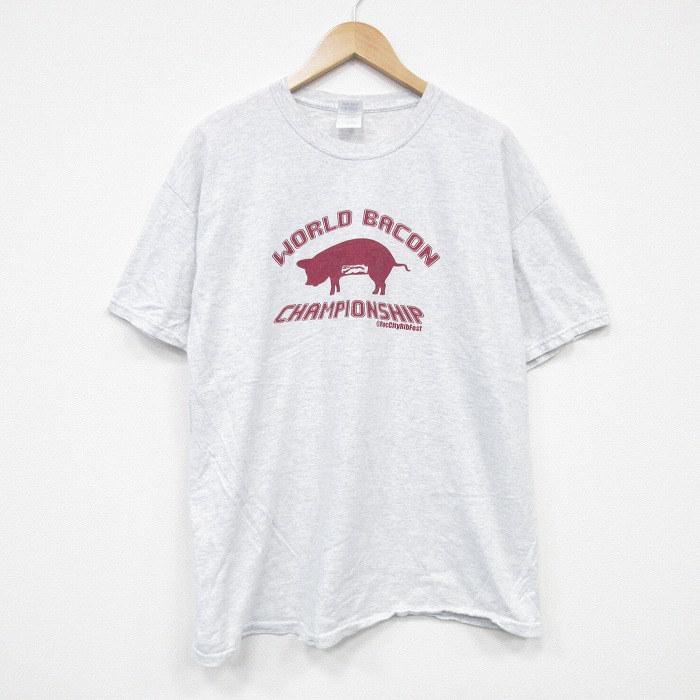 【50%OFF】XL★古着 半袖 ビンテージ Tシャツ メンズ 00年代 00s ワールドベーコン クルーネック 薄グレー 霜降り 25aug07 中古