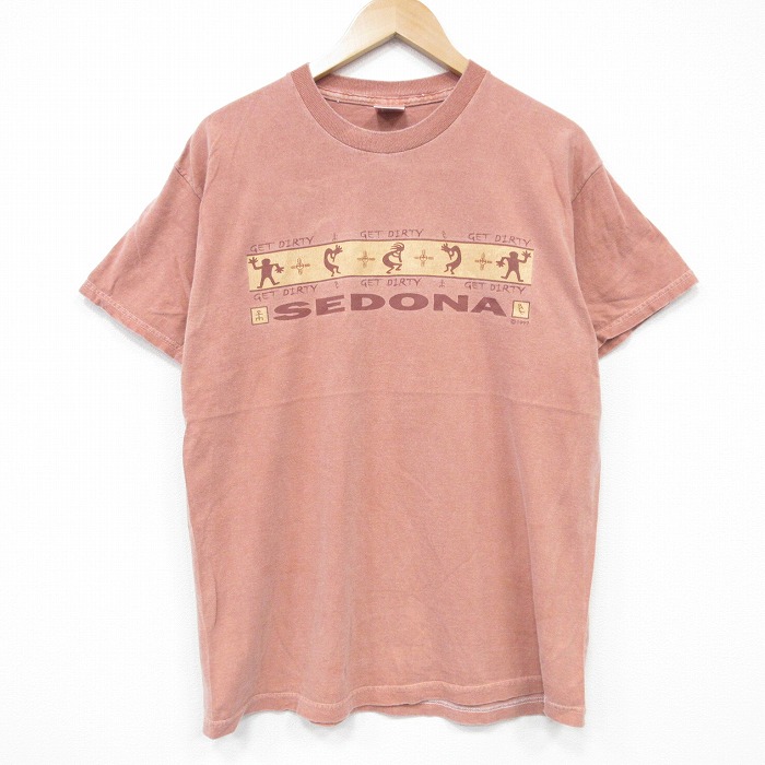 L★古着 半袖 ビンテージ Tシャツ メンズ 90年代 90s ココペリホピ族 コットン クルーネック USA製 薄オレンジ 25aug07 中古