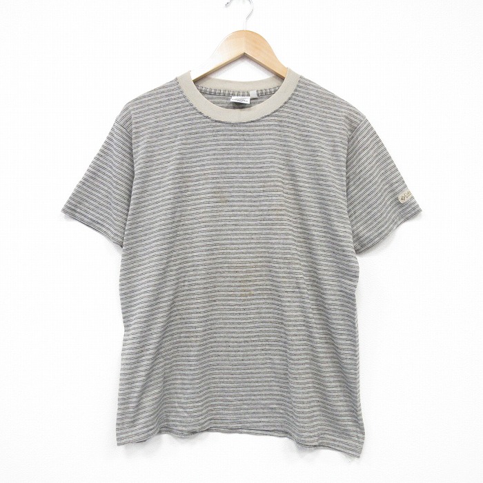 【50%OFF】L★古着 コロンビア COLUMBIA 半袖 ビンテージ Tシャツ メンズ 00年代 00s クルーネック グレー他 ボーダー 25aug07 中古