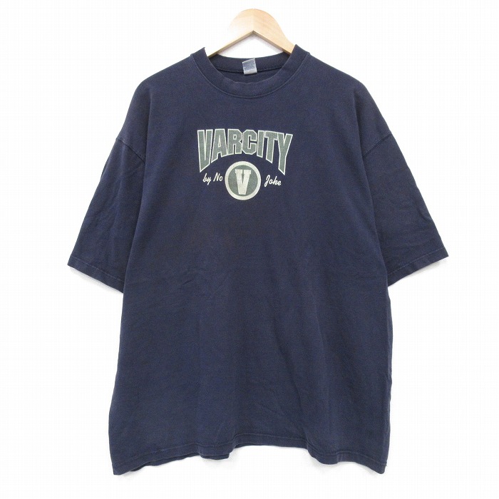 XL★古着 半袖 ビンテージ Tシャツ メンズ 90年代 90s ビクトリー 大きいサイズ コットン クルーネック USA製 紺 ネイビー 25aug07 中古