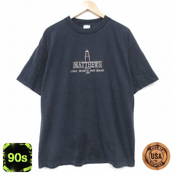 90s 半袖Tシャツ 灯台刺繍 ブラック XL | 古着