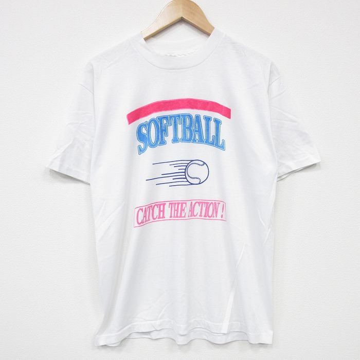 L★古着 ヘインズ Hanes 半袖 ビンテージ Tシャツ メンズ 80年代 80s ソフトボール クルーネック USA製 白 ホワイト 25aug07 中古