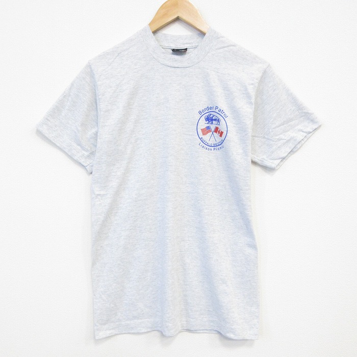 【50%OFF】M★古着 フルーツオブザルーム 半袖 ビンテージ Tシャツ メンズ 90年代 90s ボーダーパトロール クルーネック USA製 薄グレー 霜降り 25aug07 中古