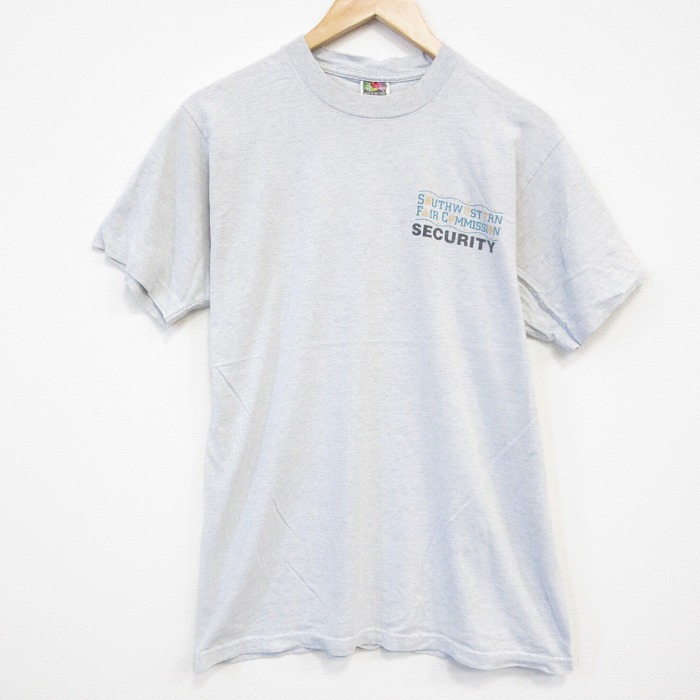 M★古着 フルーツオブザルーム 半袖 ビンテージ Tシャツ メンズ 90年代 90s セキュリティ クルーネック USA製 薄グレー 霜降り 25aug07 中古