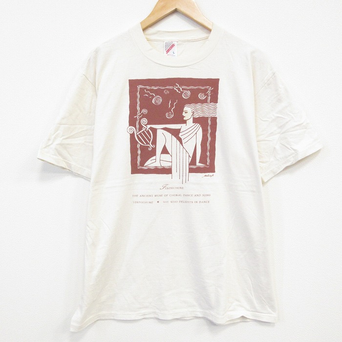 【50%OFF】L★古着 ジャージーズ 半袖 ビンテージ Tシャツ メンズ 90年代 90s テルプシコン コットン クルーネック USA製 ベージュ カーキ 25aug07 中古