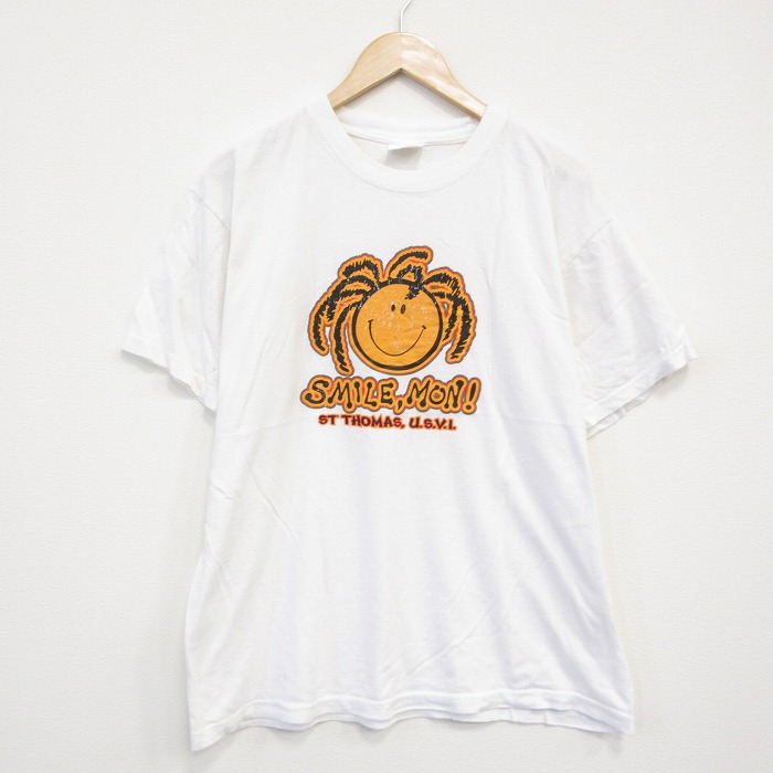 XL★古着 半袖 ビンテージ Tシャツ メンズ 00年代 00s スマイル コットン クルーネック 白 ホワイト 25aug07 中古