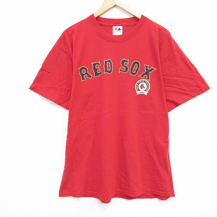 XL★古着 マジェスティック 半袖 ビンテージ Tシャツ メンズ 00年代 00s MLB ボストンレッドソックス カートシリング 38 コットン クルーネック 赤 レッド メジャーリーグ ベースボール 野球 25aug07 中古