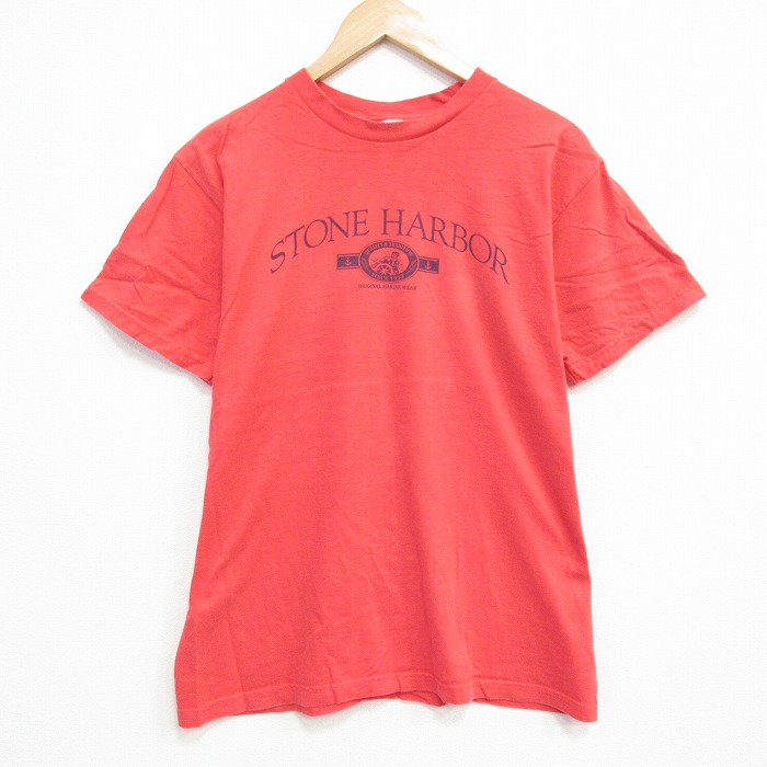 【50%OFF】L★古着 半袖 ビンテージ Tシャツ メンズ 00年代 00s STONE コットン クルーネック 赤 レッド 25aug07 中古