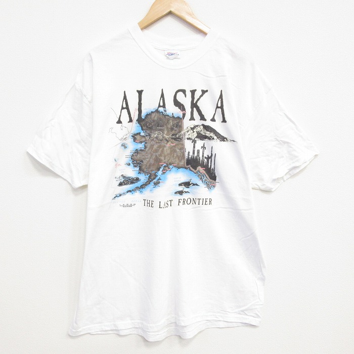 XL★古着 ヘインズ Hanes 半袖 ビンテージ Tシャツ メンズ 00年代 00s アラスカ コットン クルーネック 白 ホワイト 25aug07 中古