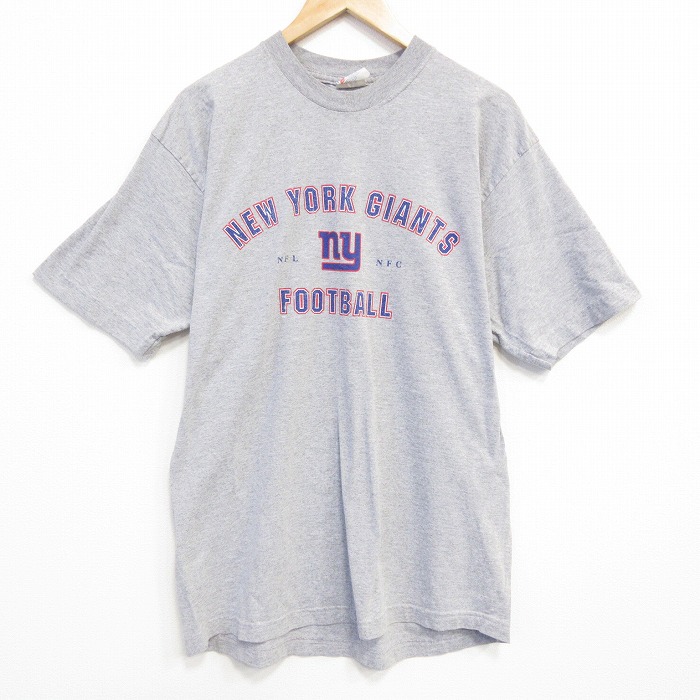 L★古着 マジェスティック 半袖 ビンテージ Tシャツ メンズ 00年代 00s NFL ニューヨークジャイアンツ コットン クルーネック グレー 霜降り アメフト スーパーボウル 25aug07 中古