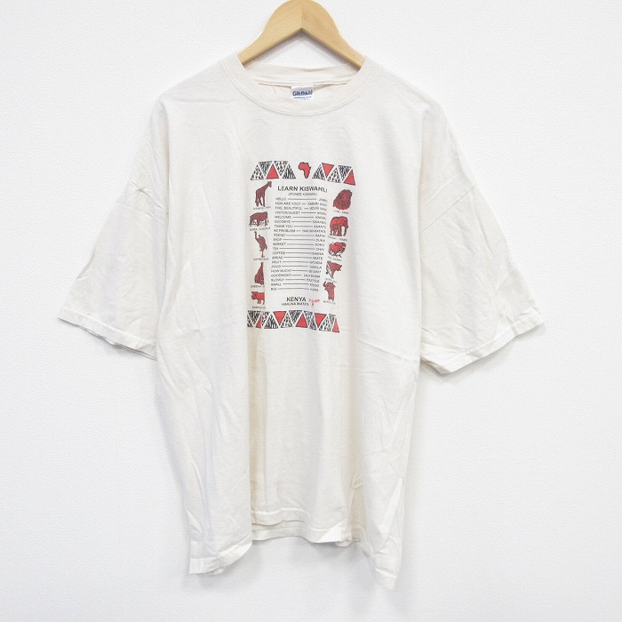 XL★古着 半袖 ビンテージ Tシャツ メンズ 00年代 00s ケニア 大きいサイズ コットン クルーネック 生成り 25aug08 中古