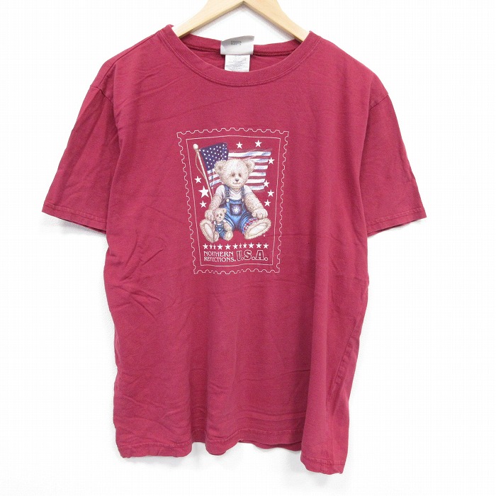 XL★古着 NORTHERN REFLECTIONS 半袖 ビンテージ Tシャツ メンズ 00年代 00s クマ 大きいサイズ コットン クルーネック カナダ製 エンジ 25aug08 中古