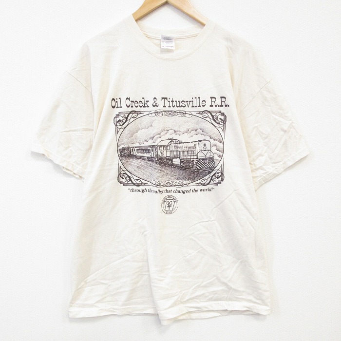 【50%OFF】XL★古着 半袖 ビンテージ Tシャツ メンズ 00年代 00s 汽車 コットン クルーネック 生成り 25aug08 中古