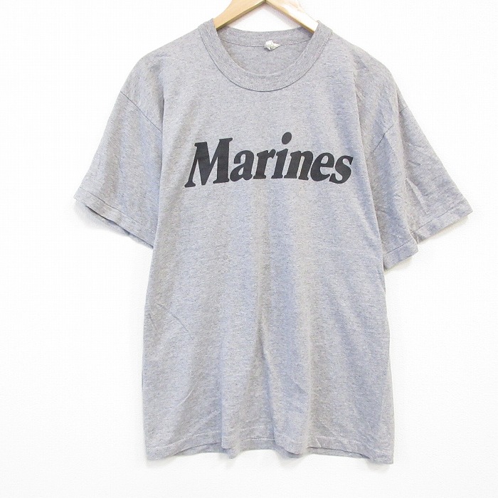 L★古着 半袖 ビンテージ Tシャツ メンズ 90年代 90s ミリタリー マリーン クルーネック USA製 グレー 霜降り 25aug08 中古
