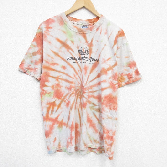L★古着 半袖 ビンテージ Tシャツ メンズ 00年代 00s リゾート コットン クルーネック オレンジ他 タイダイ 25aug08 中古