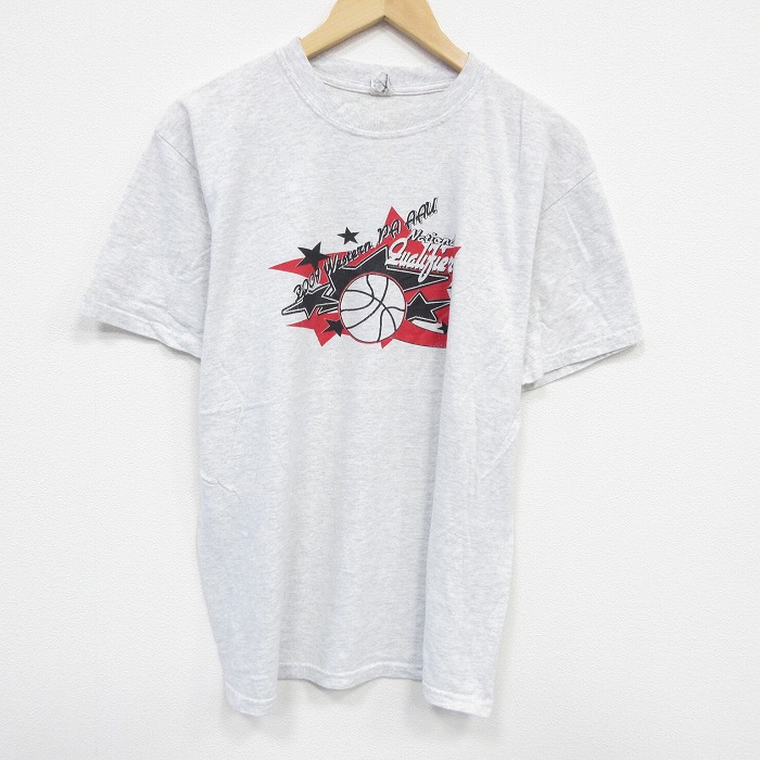 L★古着 半袖 ビンテージ Tシャツ メンズ 00年代 00s バスケットボール コットン クルーネック 薄グレー 霜降り 25aug08 中古