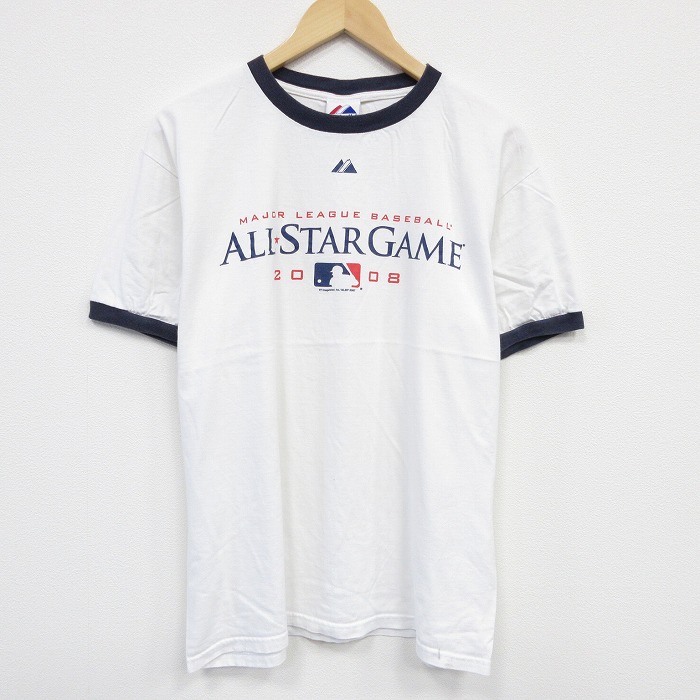L★古着 マジェスティック 半袖 ビンテージ Tシャツ メンズ 00年代 00s MLB オールスターゲーム コットン クルーネック 白 ホワイト メジャーリーグ ベースボール 野球 25aug08 中古