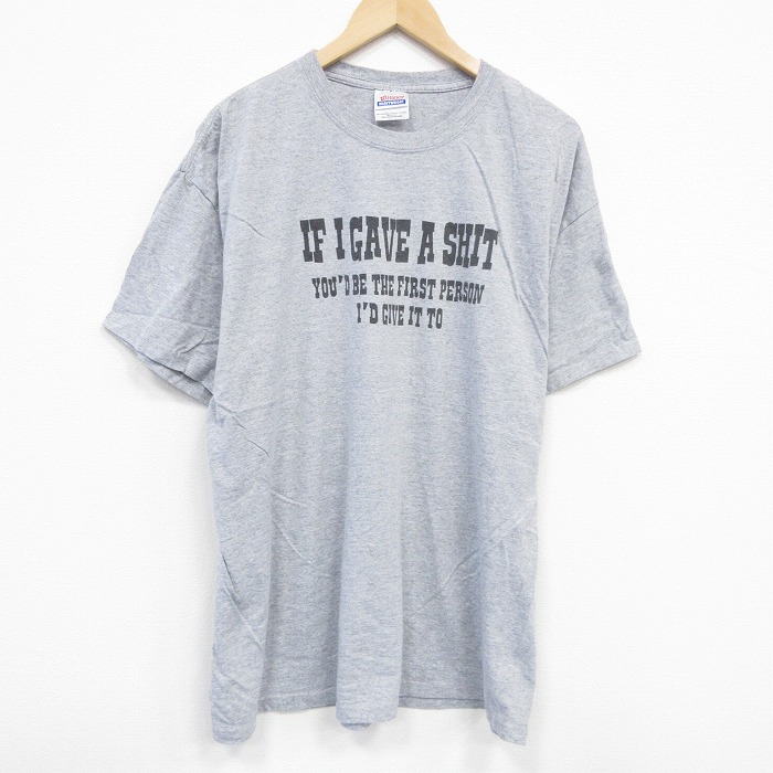 XL★古着 ヘインズ Hanes 半袖 ビンテージ Tシャツ メンズ 00年代 00s メッセージ クルーネック グレー 霜降り 25aug08 中古