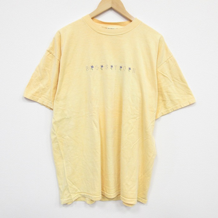 XL★古着 オニータ ONEITA 半袖 ビンテージ Tシャツ メンズ 90年代 90s ボストン 刺繍 大きいサイズ コットン クルーネック 黄 イエロー 25aug08 中古