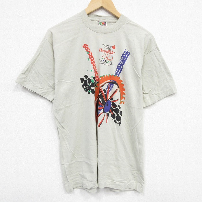 L★古着 フルーツオブザルーム 半袖 ビンテージ Tシャツ メンズ 90年代 90s タイヤ 企業広告 コットン クルーネック USA製 ベージュ カーキ 【spe】 25aug08 中古