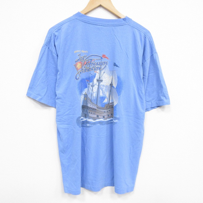 XL★古着 半袖 ビンテージ Tシャツ メンズ 90年代 90s 船 大きいサイズ コットン クルーネック USA製 薄紺 ネイビー 25aug08 中古
