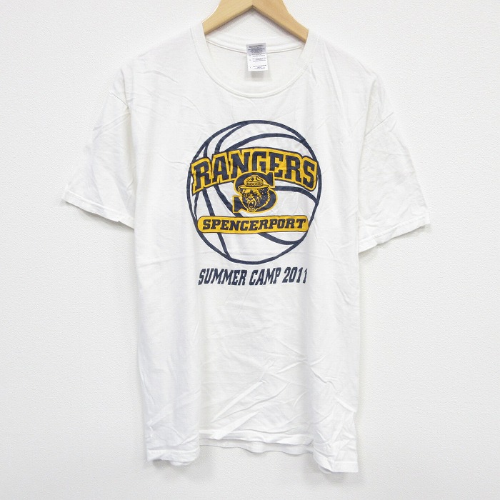 L★古着 半袖 Tシャツ メンズ サマーキャンプ コットン クルーネック 白 ホワイト 25aug08 中古