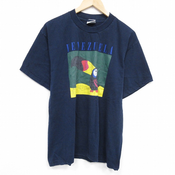 L★古着 半袖 ビンテージ Tシャツ メンズ 00年代 00s 鳥 コットン クルーネック 紺 ネイビー 25aug09 中古