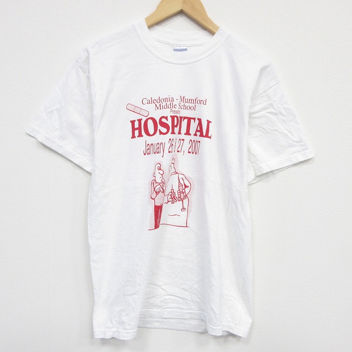 L★古着 半袖 ビンテージ Tシャツ メンズ 00年代 00s 病院 コットン クルーネック 白 ホワイト 25aug09 中古