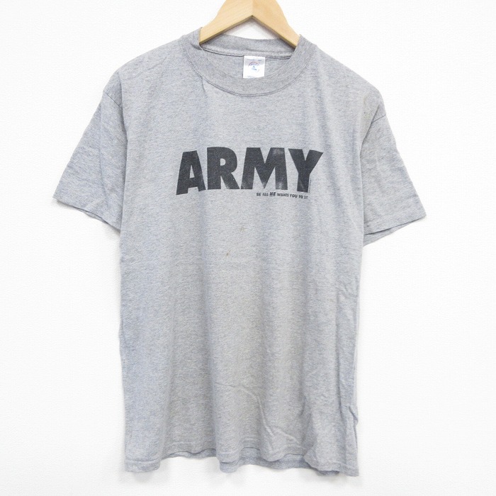 L★古着 半袖 ビンテージ Tシャツ メンズ 00年代 00s ミリタリー アーミー ARMY クルーネック グレー 霜降り 25aug09 中古