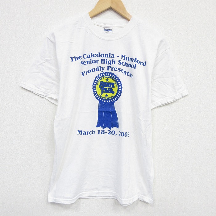 【50%OFF】L★古着 半袖 ビンテージ Tシャツ メンズ 00年代 00s ハイスクール コットン クルーネック 白 ホワイト 25aug09 中古