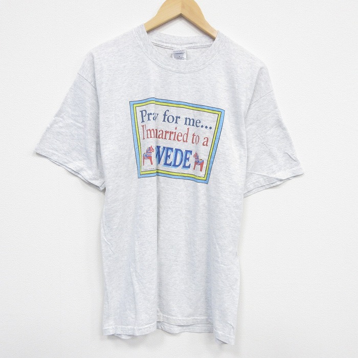 【50%OFF】L★古着 半袖 ビンテージ Tシャツ メンズ 00年代 00s SWEDE クルーネック 薄グレー 霜降り 25aug09 中古