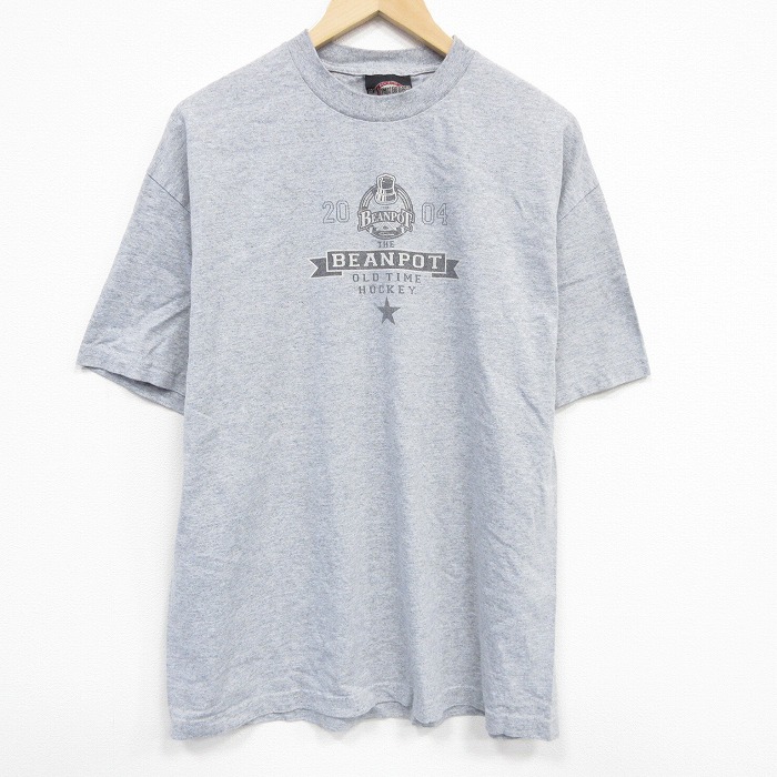 XL★古着 半袖 ビンテージ Tシャツ メンズ 00年代 00s ホッケー クルーネック グレー 霜降り 25aug09 中古