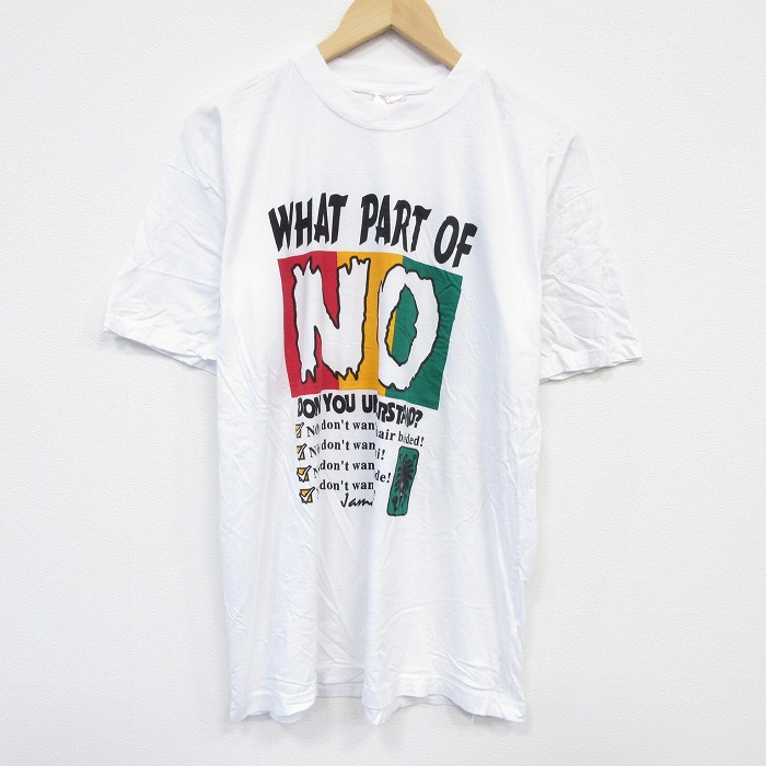 L★古着 半袖 ビンテージ Tシャツ メンズ 90年代 90s メッセージ クルーネック 白 ホワイト 25aug09 中古