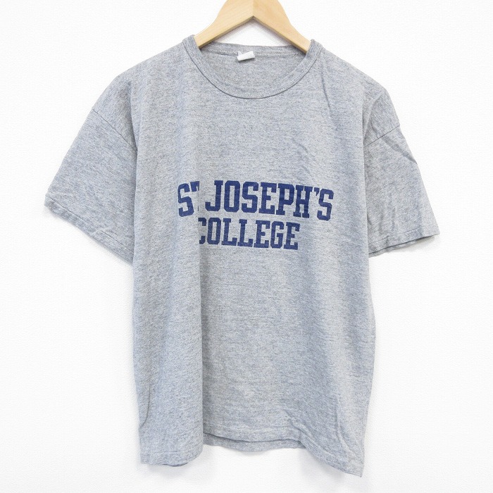 【50%OFF】L★古着 半袖 ビンテージ Tシャツ メンズ 90年代 90s カレッジ クルーネック グレー 霜降り 25aug09 中古