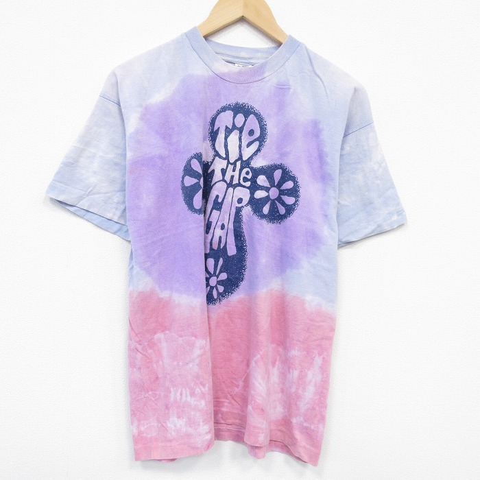 XL★古着 フルーツオブザルーム 半袖 ビンテージ Tシャツ メンズ 90年代 90s Tie コットン クルーネック 薄紫他 パープル タイダイ 【spe】 25aug09 中古