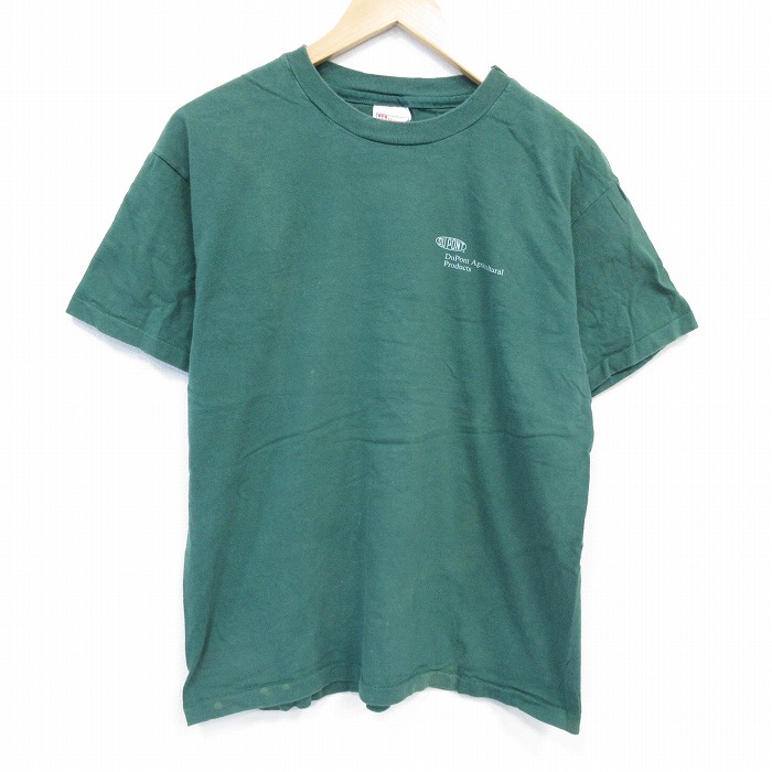 L★古着 ヘインズ Hanes 半袖 ビンテージ Tシャツ メンズ 90年代 90s デュポン コットン クルーネック USA製 緑 グリーン 25aug09 中古