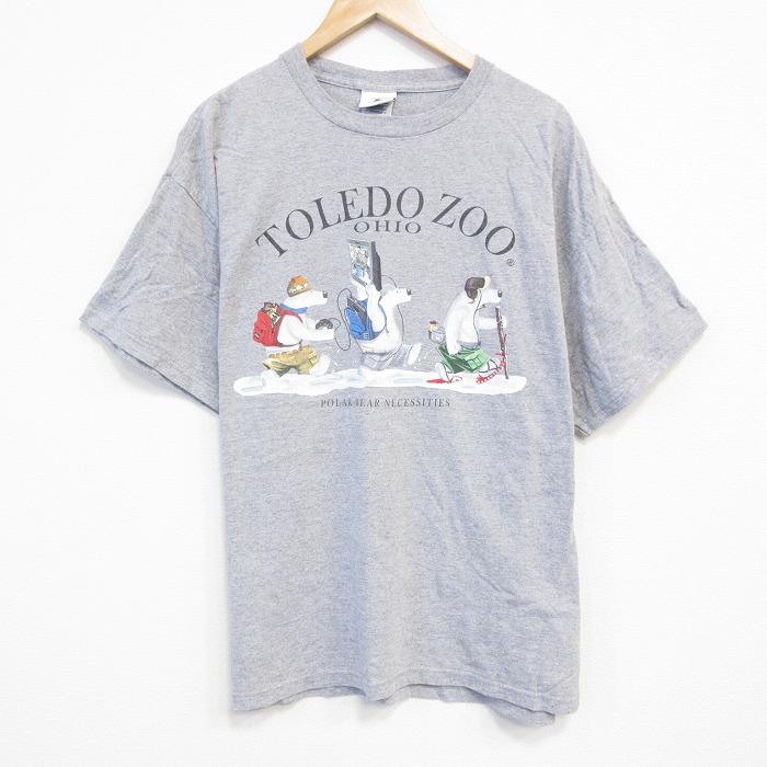 【50%OFF】XL★古着 半袖 ビンテージ Tシャツ メンズ 00年代 00s クマ 大きいサイズ クルーネック グレー 霜降り 25aug09 中古