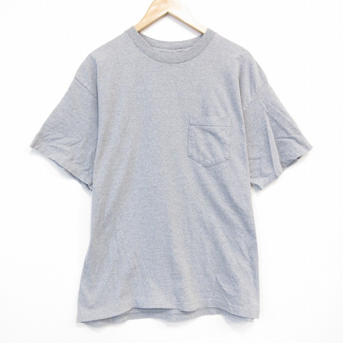 XL★古着 KEY ELEMENTS 半袖 ビンテージ Tシャツ メンズ 90年代 90s 無地 胸ポケット付き コットン クルーネック USA製 グレー 霜降り 25aug09 中古