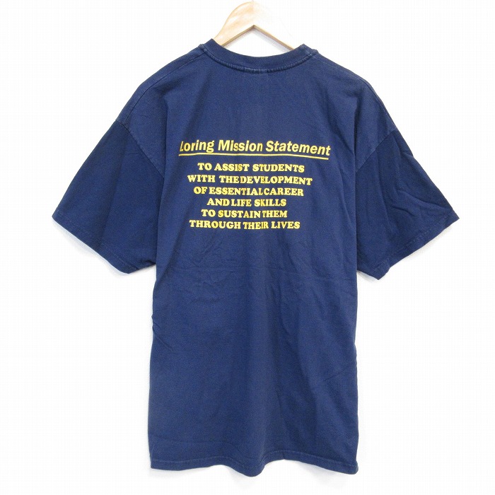 XL★古着 ヘインズ Hanes 半袖 ビンテージ Tシャツ メンズ 00年代 00s Loring コットン クルーネック 紺 ネイビー 25aug09 中古